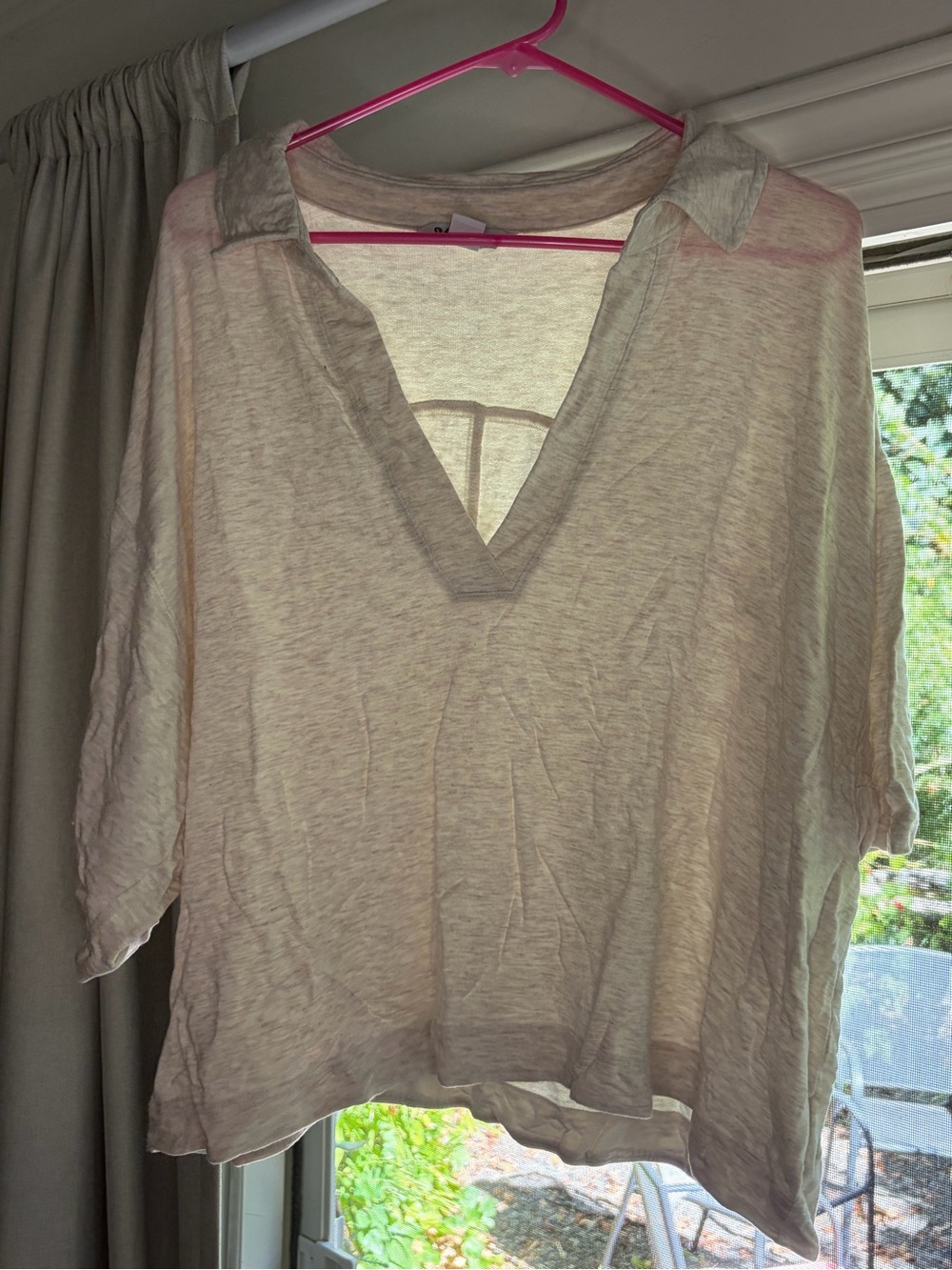 Athleta Light Beige Collared V-Neck Tunic Top